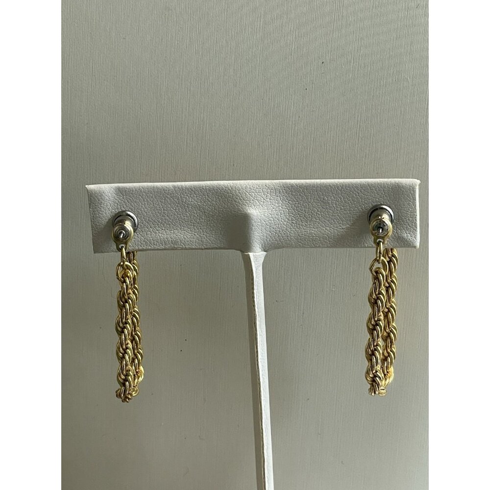 Vintage Signed NAPIER Rope HOOP Gold-tone Pierced Earrings - Picture 6 of 6